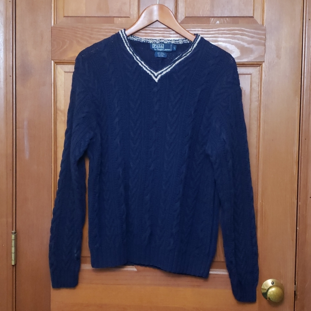Polo by Ralph Lauren Navy Blue V-Neck Knit Sweater